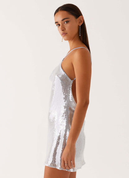 Silver Crosslight Sequin Mini Dress