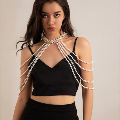 Pearl Tassel Shoulder Chain – Elegant Dress Accessory