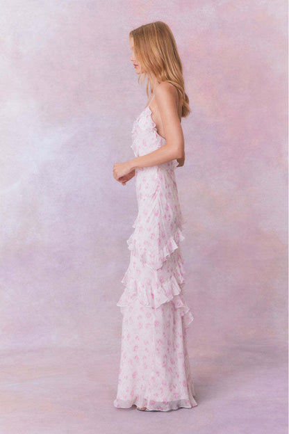 Whispering Petal Low-Back Ruffle Maxi Dress - Hidden Garden Edition