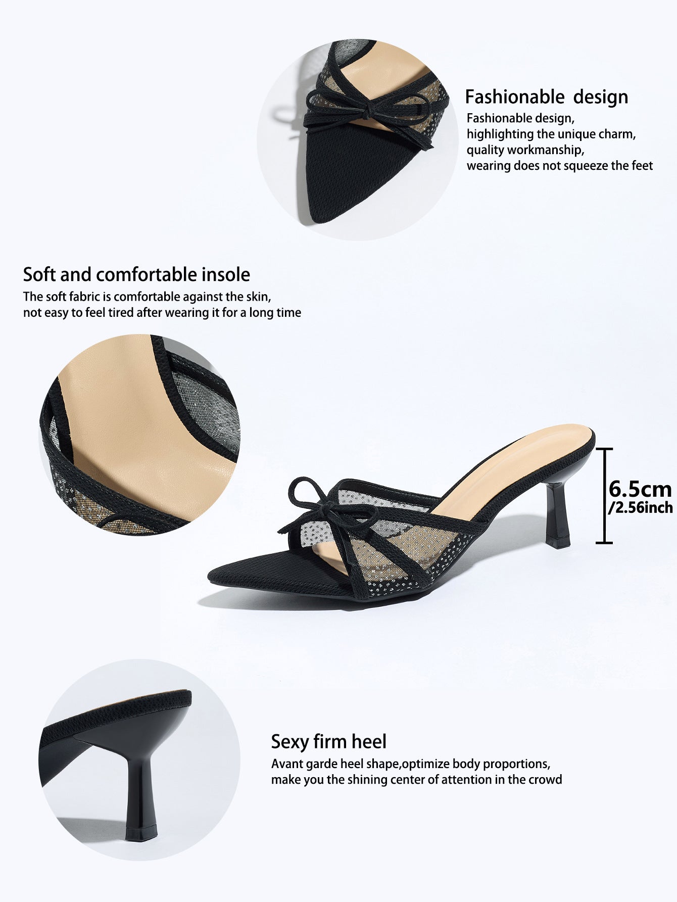 Noir Celestia Star Mesh Kitten Heels