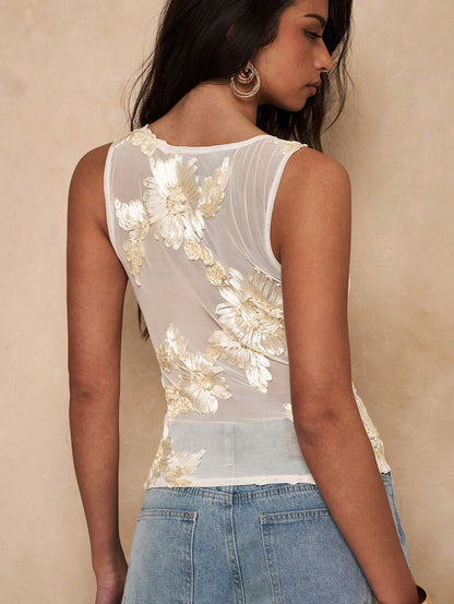 Ivory Bloom Mesh Top