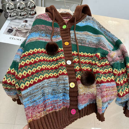 Striped Hoodie Knit Cardigan – Cozy Casual Style
