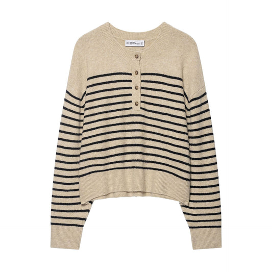 Striped Crew Neck Knit Cardigan – Classic Cozy Layer