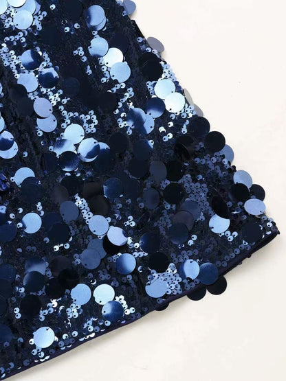 Navy Sequin Halter Mini Dress