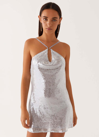 Silver Crosslight Sequin Mini Dress