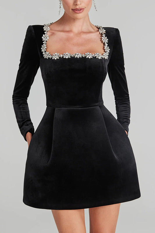 Black Velvet Diamond Mini Dress