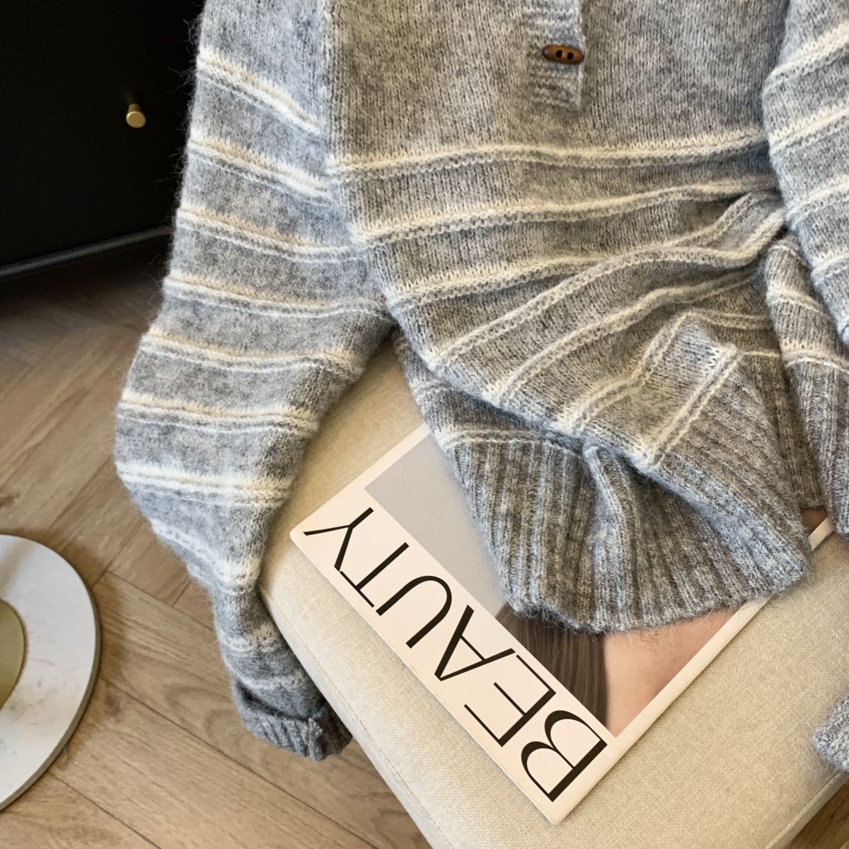 Buckled Up Striped Pullover Sweater – Retro Cozy Style