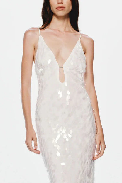 White Sequin Maxi Dress