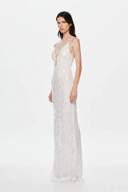 White Sequin Maxi Dress
