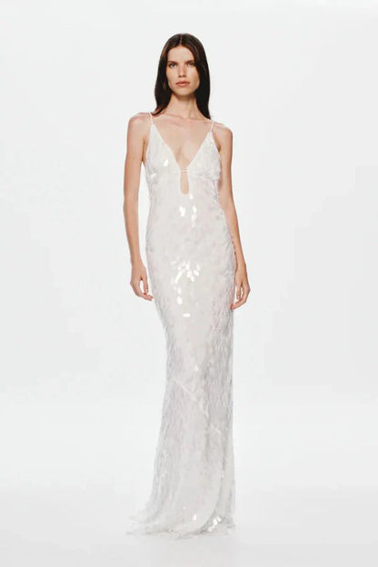 White Sequin Maxi Dress