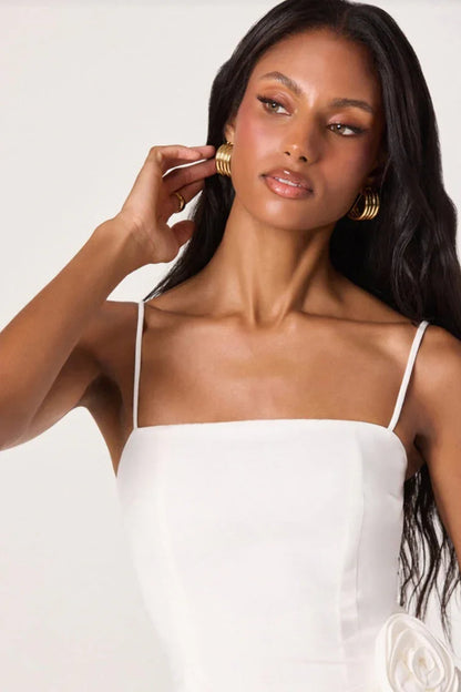 Genevieve Couture Rosette Embellished Pleated Mini Dress