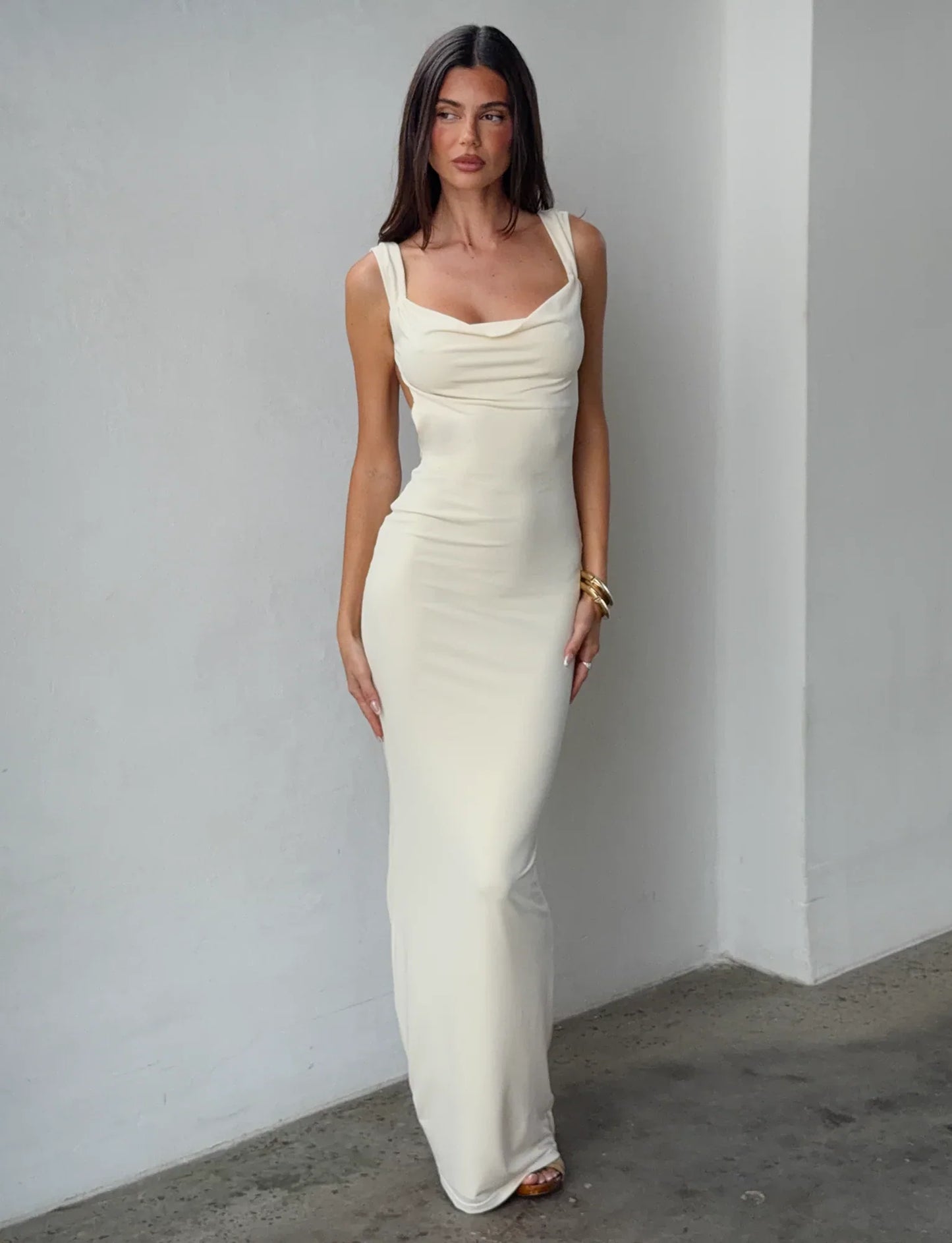Ivory Square Neck Fishtail Gown