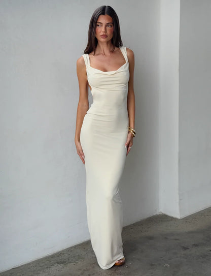 Ivory Square Neck Fishtail Gown