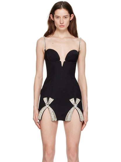 Midnight Crystal Split Mini Dress