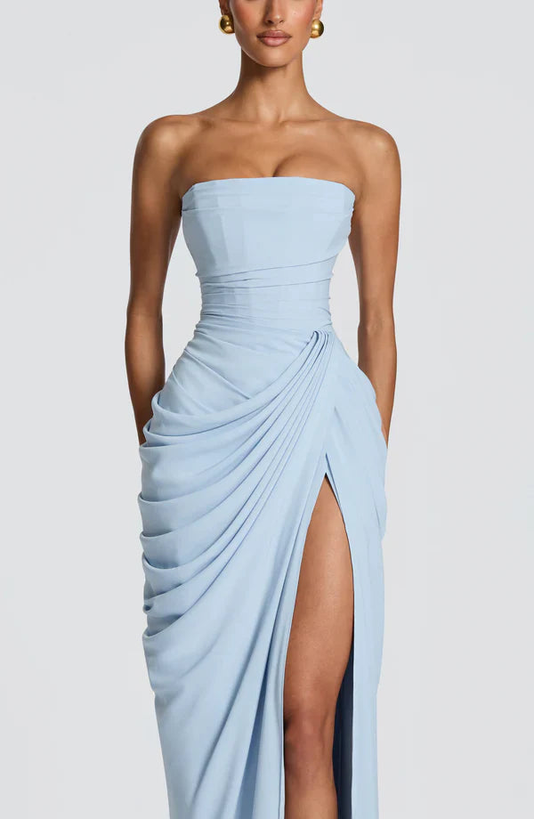 Sky Blue Corset Slit Maxi