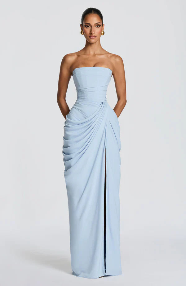 Sky Blue Corset Slit Maxi