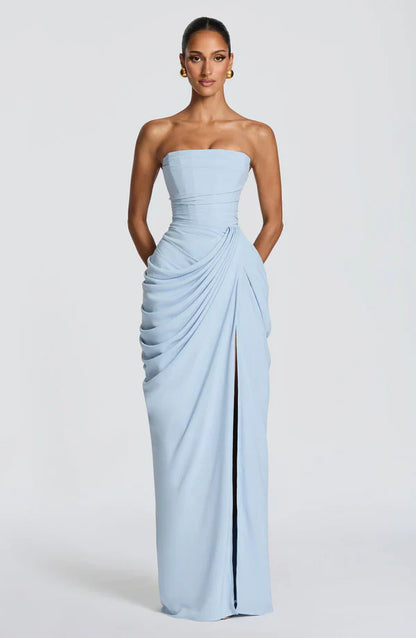 Sky Blue Corset Slit Maxi