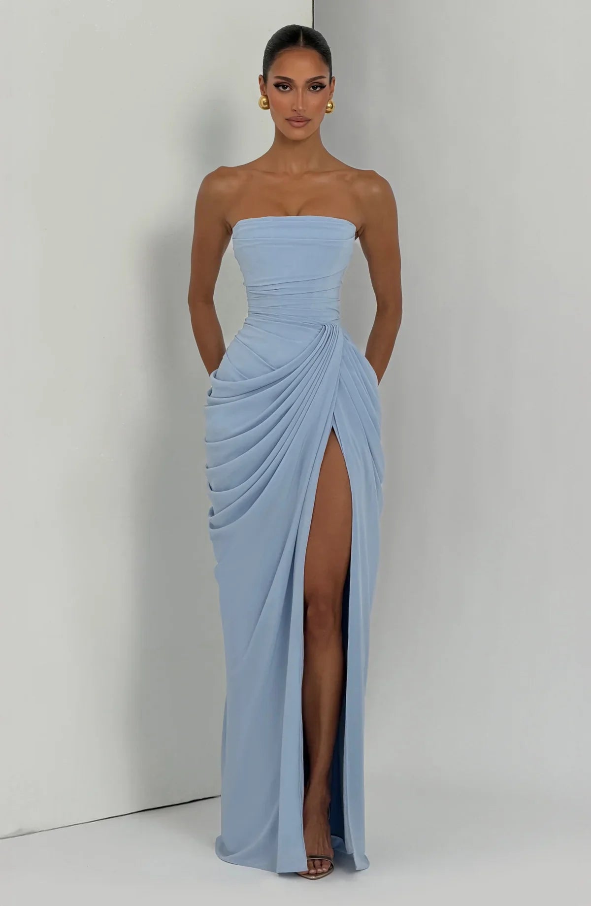 Sky Blue Corset Slit Maxi