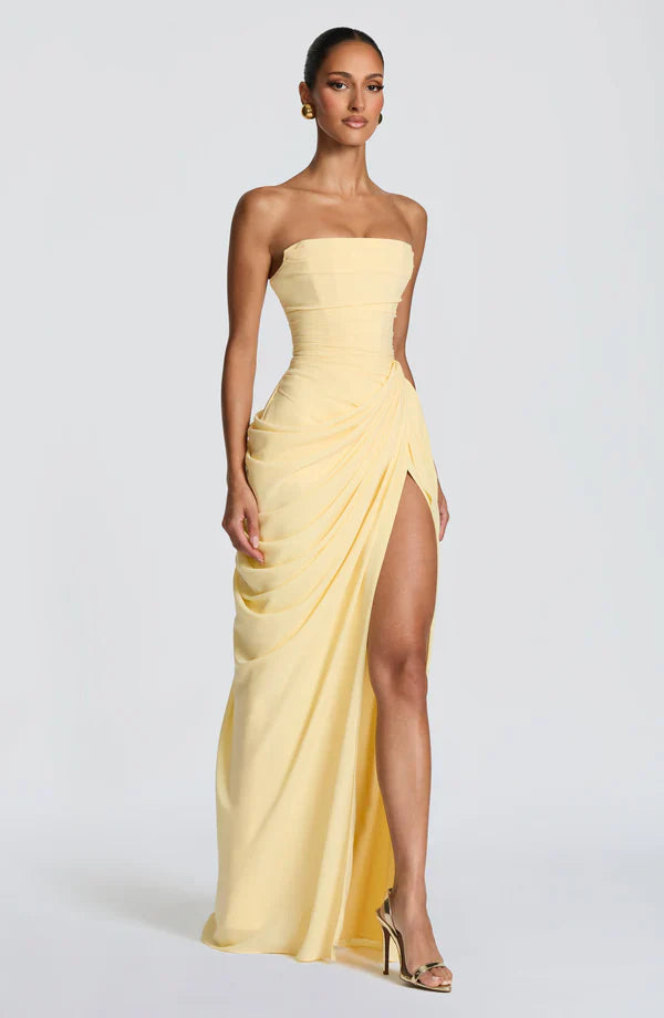 Yellow Corset Slit Maxi