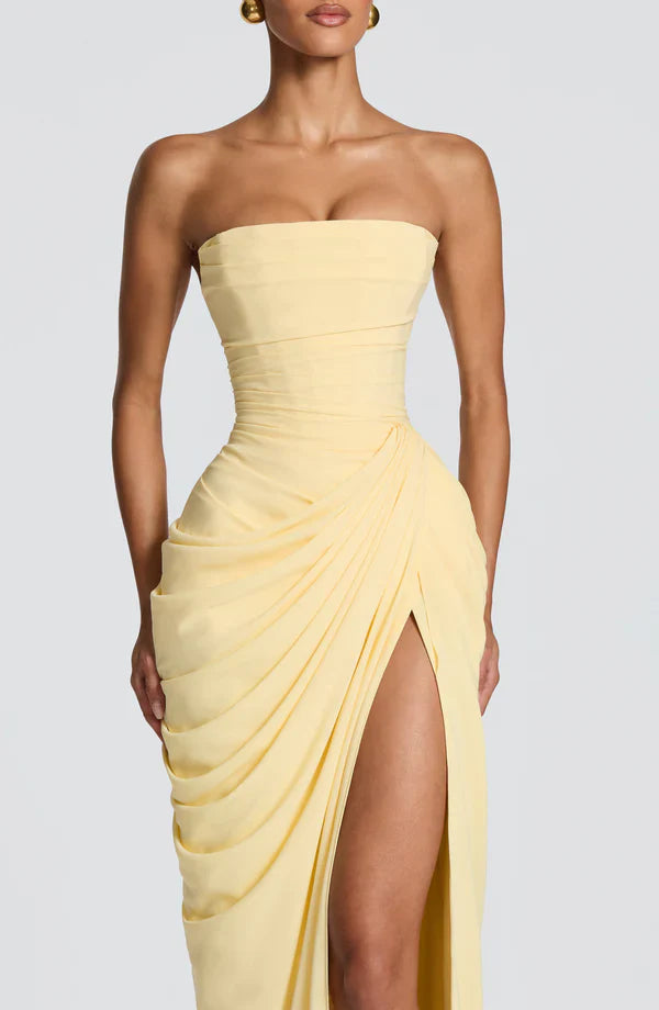 Yellow Corset Slit Maxi