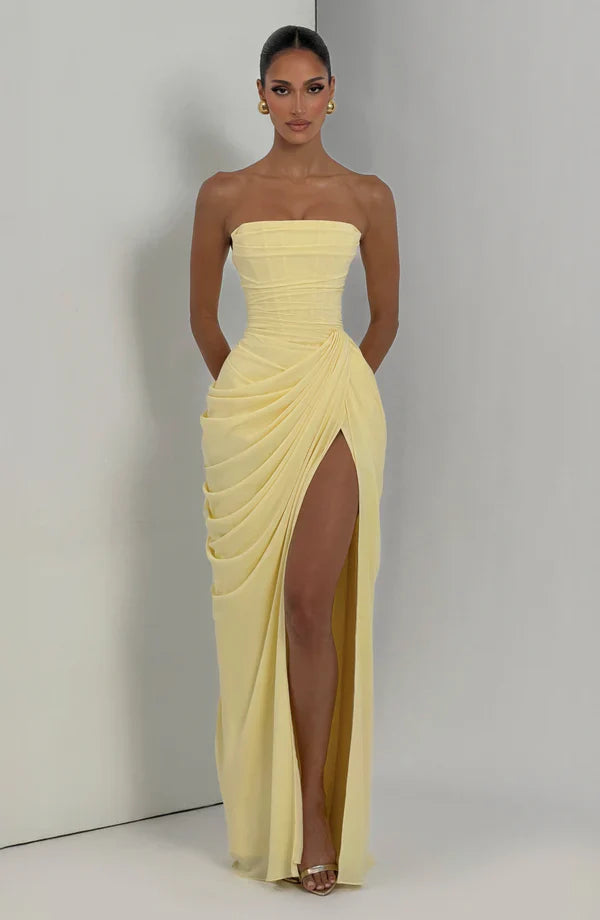 Yellow Corset Slit Maxi