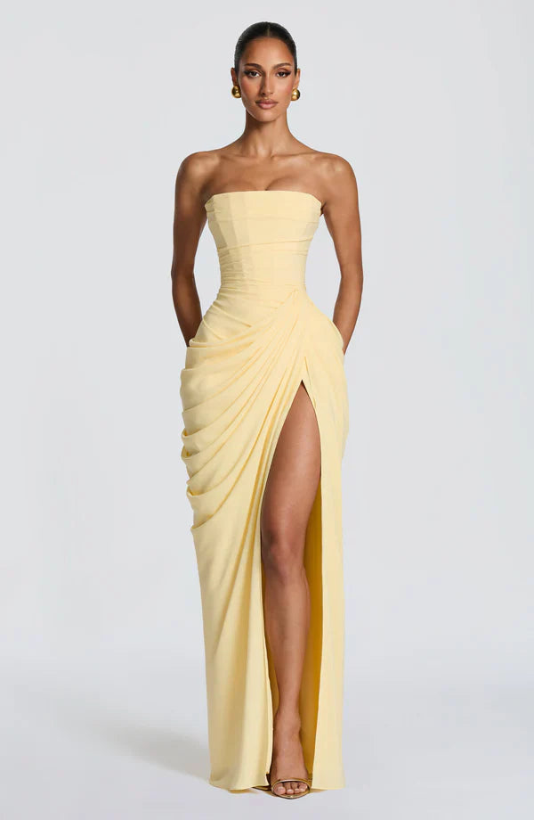 Yellow Corset Slit Maxi