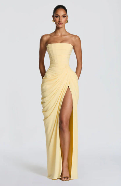 Yellow Corset Slit Maxi