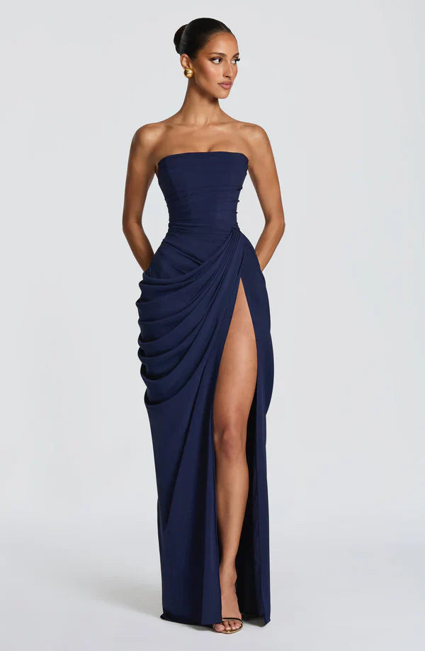 Navy Corset Slit Maxi