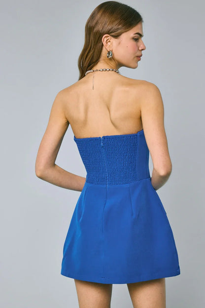 Blue Bandeau Pocket Mini Dress