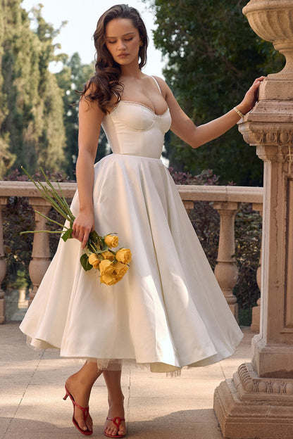 White Satin Corset Midi Dress