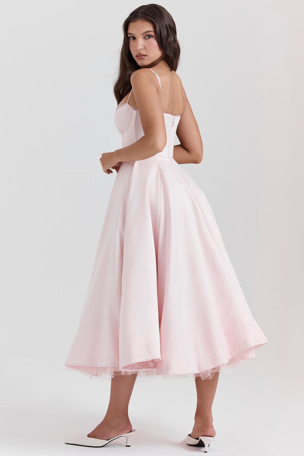 Pink Satin Corset Midi Dress
