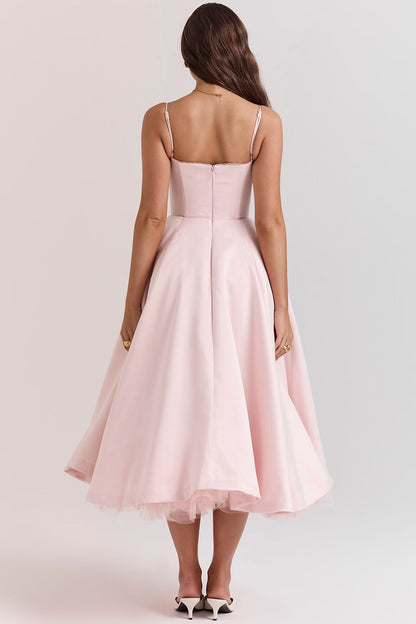 Pink Satin Corset Midi Dress