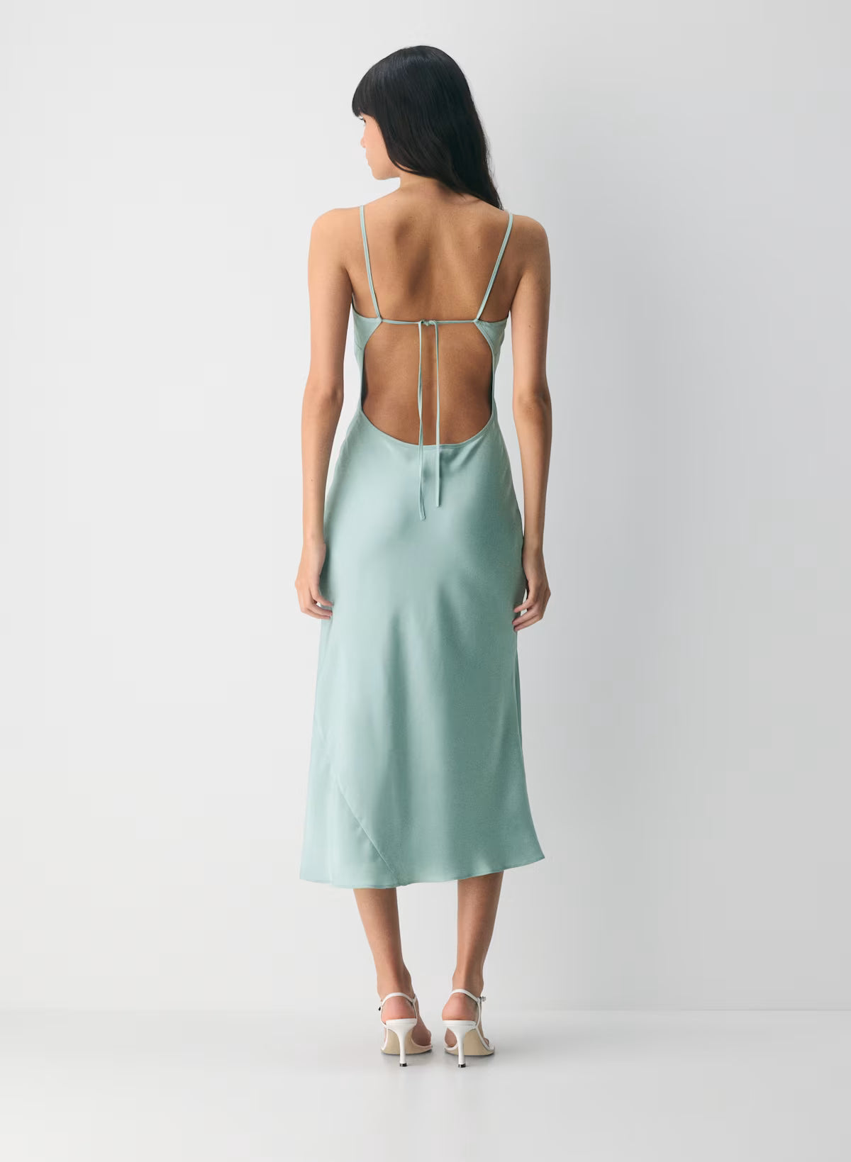 Sage Whisper Lace-Up Midi Dress