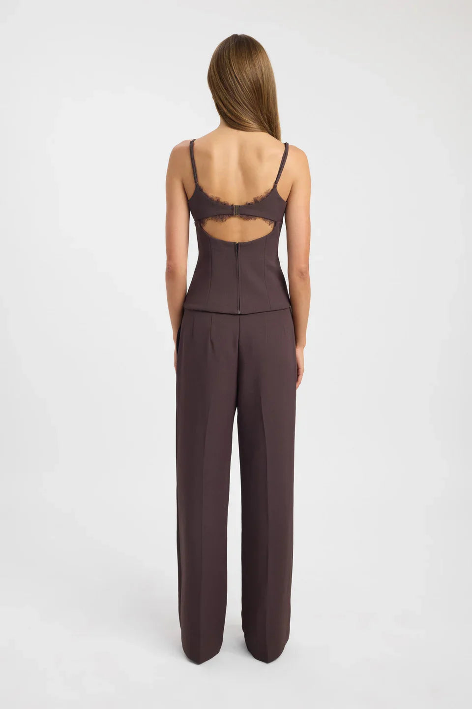 Brown Pleated Wide-Leg Trousers
