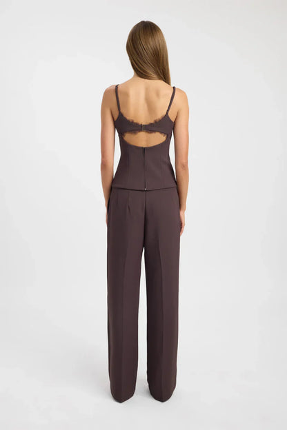 Brown Pleated Wide-Leg Trousers